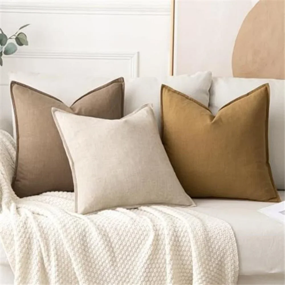 2 Pack Linen Pillow Covers 20x20 Inch Natural Beige Boho Farmhouse NO INSERT